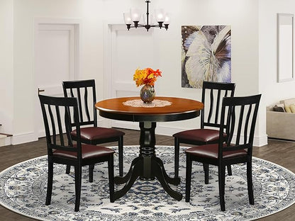 East West Furniture ANTI5-BLK-LC 5 Piece Dining Table Set for 4 Includes a Round Kitchen Table with Pedestal and 4 Faux Leather Upholstered Dinette Chairs, 36x36 Inch, Black & Cherry