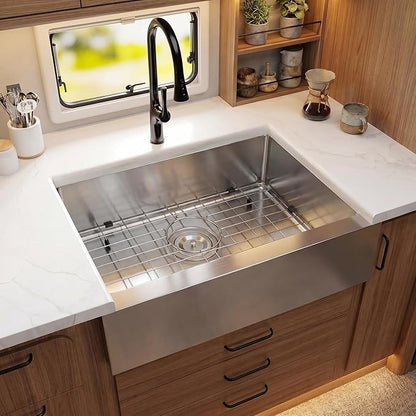 MILOSEN RV Farmhouse Kitchen Sink Undermount 23×16×7 Inch, T304 Stainless Steel Farm Apron Front Sink, Single Bowl Camper Sinks for Outdoor RV Kitchen, Small Deep Farm Sinks for Trailer Camper Van