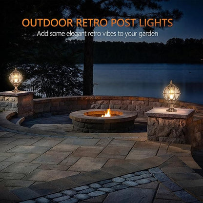 Outdoor Post Light Fixture, E26 Base 60W Max Column Lights with Bronze Aluminum Housing Plus Amber Glass IP55 Waterproof Exterior Pillar Lantern for Driveway Yard Lawn Patio Garden