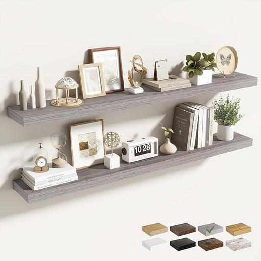 Acovy 48 Inch Floating Shelves for Wall 2 Pack, 48" Wall Shelves for Books, Storage, Decor, Wall Mounted Floating Shelf with Invisible Brackets for Kitchen, Living Room, Gray