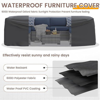UDPATIO Outdoor Patio Furniture Set, 7 Piece PE Wicker Sectional Sofa with Tea Table, Outdoor Conversation Set with Waterproof Cover for Patio, Garden, Backyard (Blue Cushions with Grey Rattan)