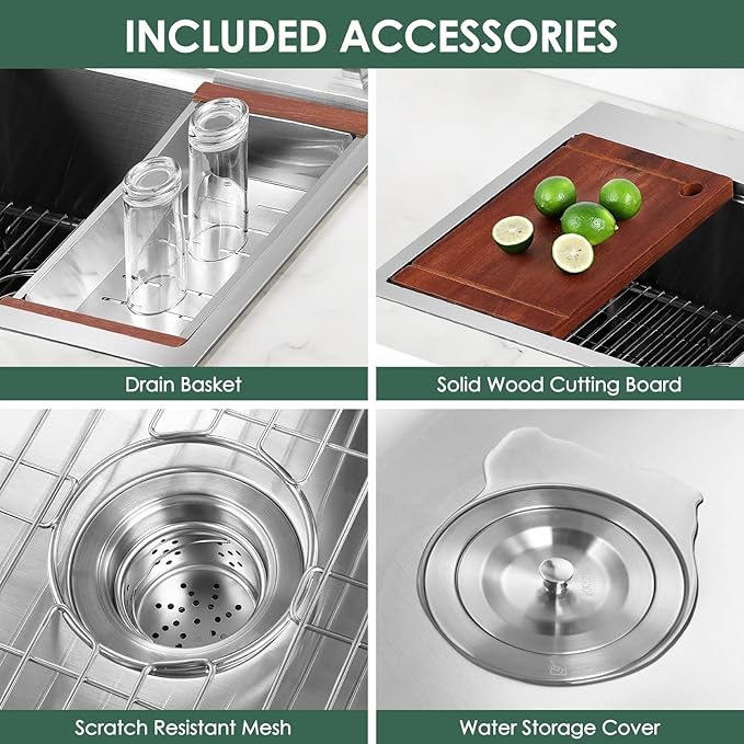 30 Inch Stainless Steel Kitchen Sink 16 Gauge Drop In Single Bowl Workstation Sink 2-Hole Top Mount Kitchen Basin with 5 Accessories (Brushed Nickel)