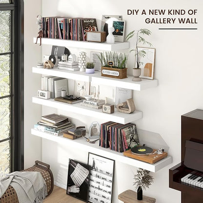 Venusmiles Floating Shelves for Wall, Engineered Wood Wall Shelves with Invisible Brackets for Living Room Bedroom Bathroom Office Kitchen Decor and Storage (White, 36" W x 9" D x 1.5" H) Set of 2