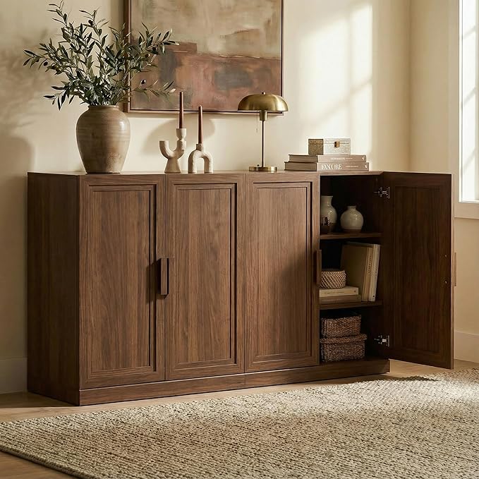 Casaphoria Adam Sideboard Buffet Cabinet with Storage, Sideboard Cabinet with Wooden Doors & Adjustable Shelves, 62" W x 36" H Coffee Bar for Entryway Kitchen Living Room, Walnut