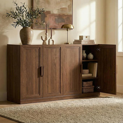 Casaphoria Adam Sideboard Buffet Cabinet with Storage, Sideboard Cabinet with Wooden Doors & Adjustable Shelves, 62" W x 36" H Coffee Bar for Entryway Kitchen Living Room, Walnut