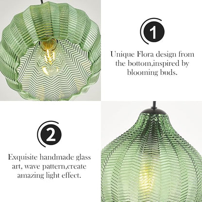 VILUXY Vintage Pendant Lights Glass Green Hanging Light Fixture for Dining Room 1-Light Globe Pendant Lighting Hand-Blown Glass Ceiling Light Adjustable for Kitchen Island Bedroom Hallway