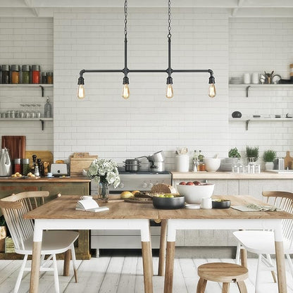 LOG BARN Pendant Lighting for Kitchen Island, 4-Light Farmhouse Industrial Lighting in Black Metal, 44" Linear Dining Room Lighting Fixtures Hanging