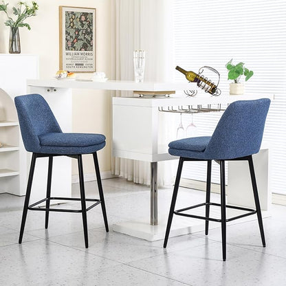 Modern Dining Chairs,Set of 2,Sturdy and Stylish,Simple Natural Design,Swivel Bar Stools with Back,Versatile Use in Kitchen Island Pub,Applicable to Front Porch,Garden,Patio,Reception Room,Blue-Linen