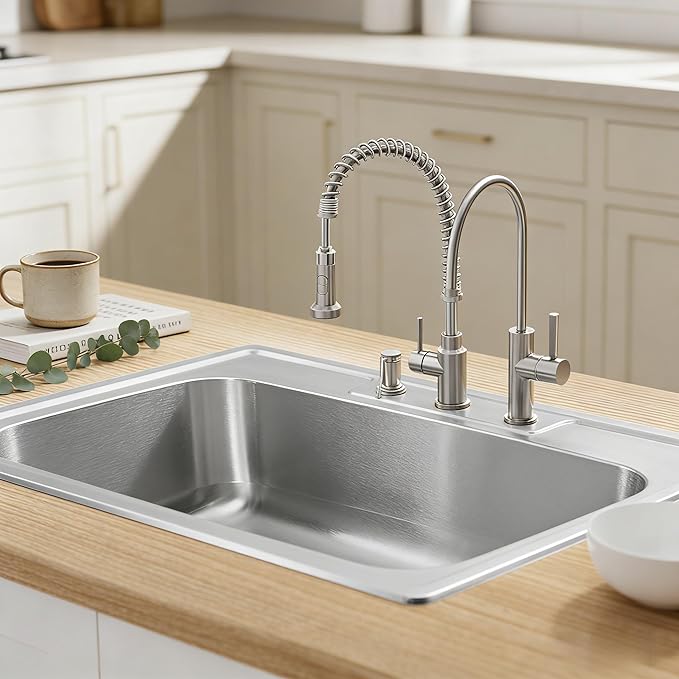 MILOSEN 33''x22'' Drop in Kitchen Sink, Topmount T304 Stainless Steel Sink with Three Holes, Single Bowl 9'' Deep Sinks with Strainer, Round Corner Large and Deep Sinks, Brushed Finish