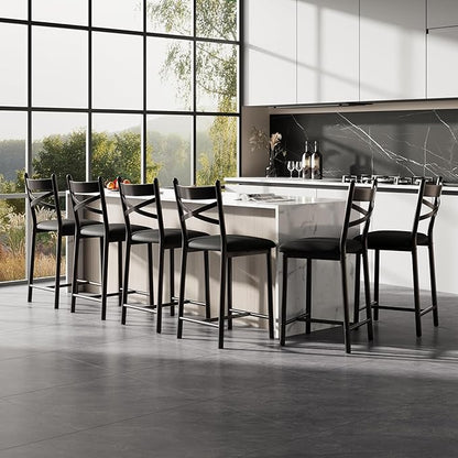GarveeHome Upholstered Dining Chairs of 8 with Back, Bar Stools Set of 8, Thick Cushion, Counter Height Barstools for Kitchen Island Apartment