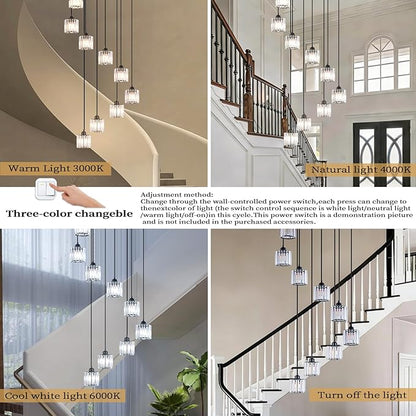 Long Chandeliers for High Ceilings Raindrop Crystal Chandelier for High Ceilings, Modern Staircase Foyer Crystal Pendant Light Raindrop Drop Lamp Chandelier for Entryway 12-Light Black