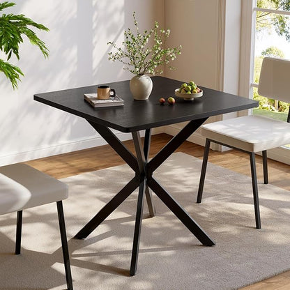 Unovivy 31.5" Small Square Dining Table for 2-4, Space Saving Kitchen Dinner Table, Industrial Compact Modern Dining Room Desk for Kitchen, Apartment, Black