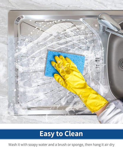 Bligli Sink Mat for Stainless Steel/Ceramic Sinks, 2 Pack 15.7x11.8 inches PVC Sink Protectors for Bottom of Kitchen Sink, Dishes and Glassware drain Mats, Durable and Fast Draining (Transparent)