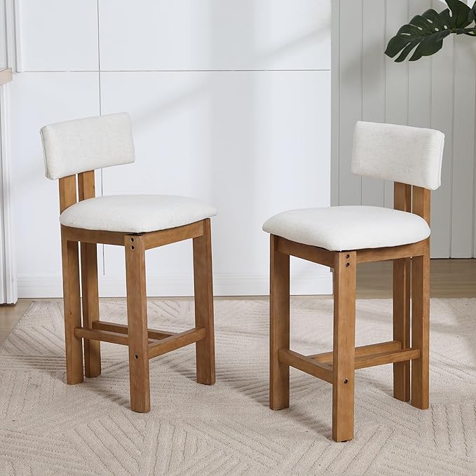 3-Piece Counter Height Dining Table Set for 2, Bar Height Table and 2 Bar Stools for Kitchen Island/Dining Room(Brushed Brown Table & White Barstools)