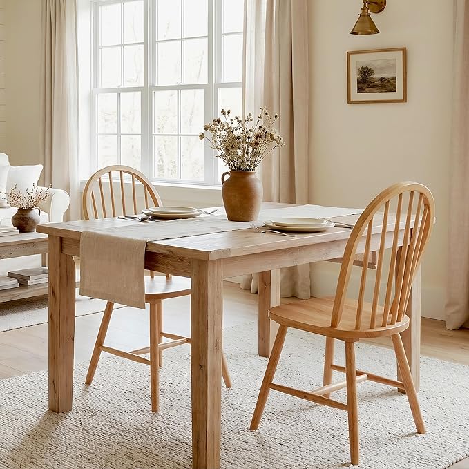 chairus Farmhouse Natural Dining Chairs Set of 6, Windsor Wooden Dining Room Chairs with Spindle Bow Back, Modern Cottage Armless Side Kitchen Chairs