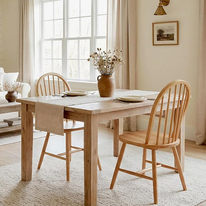 chairus Farmhouse Natural Dining Chairs Set of 6, Windsor Wooden Dining Room Chairs with Spindle Bow Back, Modern Cottage Armless Side Kitchen Chairs