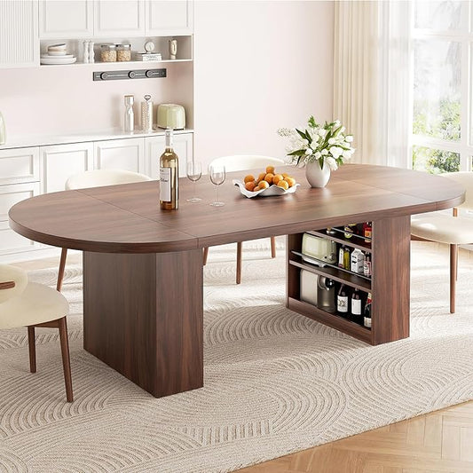 Jocoevol 78.7" Dining Table for 6 8 10, Modern Dining Room Table with Storage, Wood Kitchen Table with Heavy Duty Legs, Dinner Tables for Kitchen Dining Room (Walnut)