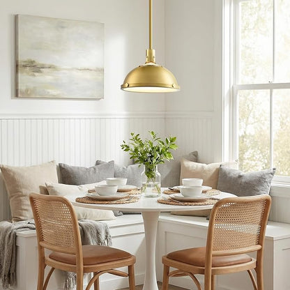 12.7 Inch Brushed Gold Modern Pendant Lights, Contemporary Dome Kitchen Island Pendant Lighting, 1-Light Small Ceiling Hanging Light Fixture with Opal Glass Diffuser, Over Sink Table Bar Hall