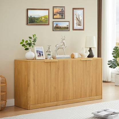 Ball & Cast 59" Fluted Buffet Cabinet Sideboard with Storage, Large Accent Cabinet with 6 Doors,Wood Mid Century Modern Sideboard for Living Room and Kitchen (59" W*27.7" H*15.7" D),Oak