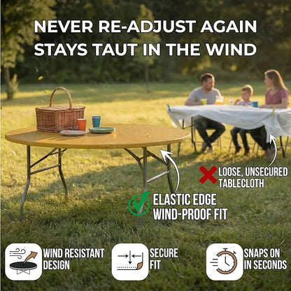 Kwik-Covers 10 Pack of Round Plastic Table Covers - 60" or 72" Round - Indoor or Outdoor Fitted Covers (Tables NOT Included) (Yellow, 60" Round)