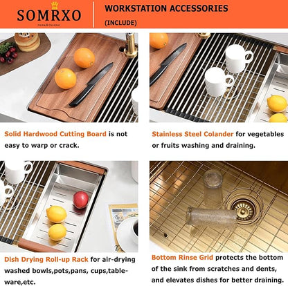 32×19 Undermount Kitchen Sink Gold - 16 Gauge Stainless Steel Gold Kitchen Sink Undermount,10 Inch Deep Single Bowl Workstation Sinks Include Accessories,Heavy-Duty for Large Modern Kitchens