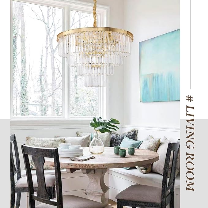 Gold Plated Crystal Modern Contemporary Chandeliers Pendant Ceiling Light 4-Tier Chandelier Lighting for Dining Room Living Room Bedroom Girls Room Dia 18"