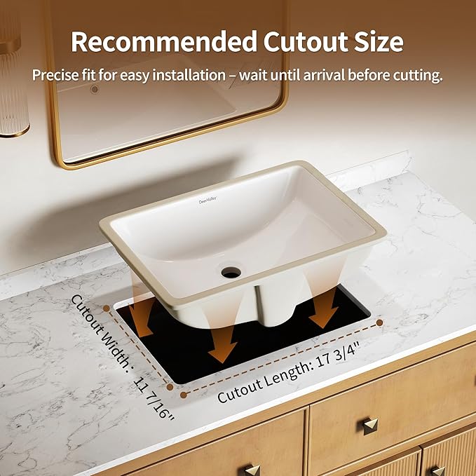 DeerValley DV-1U101 Ally Undermount Bathroom Sink Rectangular, 21'' x 14.72'' Vessel Sink Undermount Bathroom Sink White Ceramic Lavatory Vanity Vessel Sink with Overflow