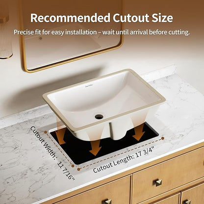 DeerValley DV-1U101 Ally Undermount Bathroom Sink Rectangular, 21'' x 14.72'' Vessel Sink Undermount Bathroom Sink White Ceramic Lavatory Vanity Vessel Sink with Overflow