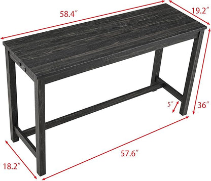 Ball & Cast 4 Piece Industrial Wooden Kitchen Island Table Chairs Sets w/Charging Station, 3pcs Upholstered Backless Counter Stools & 59" Bar-Table Built-in Electrical Outlets and 2 USB Ports,Black