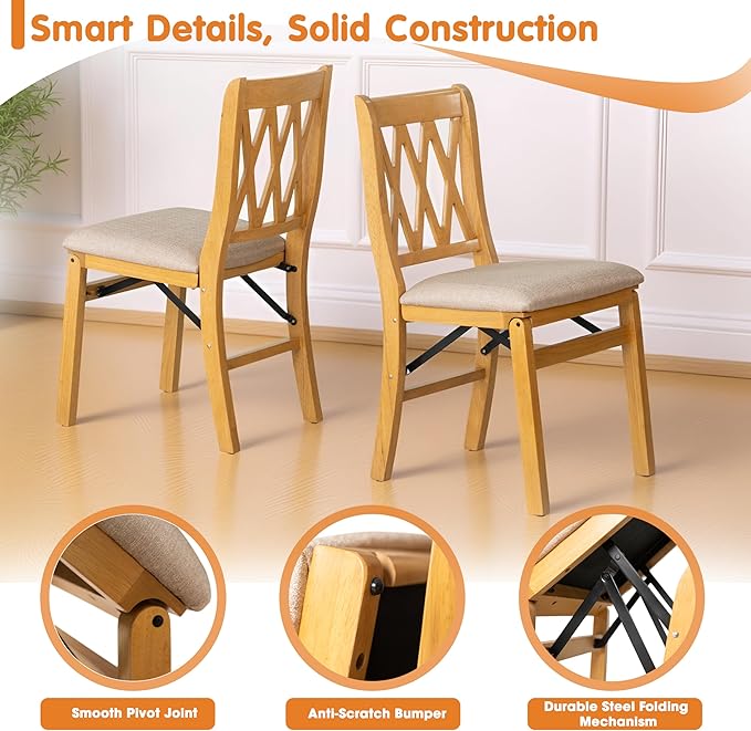 East West Furniture - PNC-OAK-03, A Solid Wood Plano Folding Dining Room Chairs with PU Leather Seat, 3-X Back Design, No Assembly Required, Set of 2, Oak Wood Finish