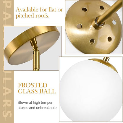 Bagood 10" Globe Pendant Light Gold 2 Pack Mid Century Pendant Light Globe Pendant Lights Kitchen Island Brushed Brass Finished with Milk Glass Adjustable Ceiling Light Fixtures for Dining Room Bar