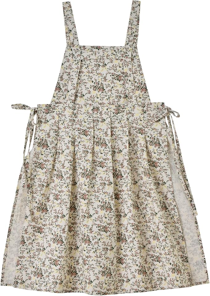 Japanese Cotton Linen Cross Back Apron with Pockets,Fashion Pinafore Dress for Gardening Painting Cleaning Cooking