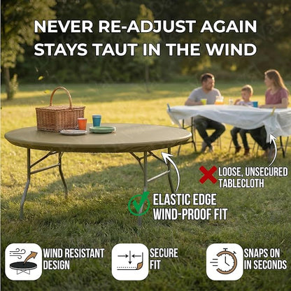 Kwik-Covers 10 Pack of Round Plastic Table Covers - 60" or 72" Round - Indoor or Outdoor Fitted Covers (Tables NOT Included) (Metallic Gold, 60" Round)
