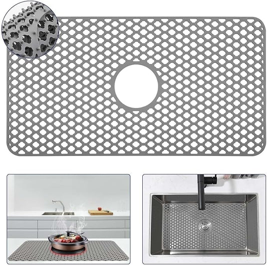 Snuggery Silicone Sink Protector 25"x13" Center Drain Hole, Heat Resistant Non-slip Dishwasher Suitable, Large Mat for Bottom of Farmhouse Kitchen Stainless Steel Sink