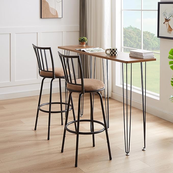 VECELO Bar Stools Adjustable Height Set of 2, 24/29" Barstool Swivel Counter Stool with Upholstered Seat and Footrest,Steel Bistro Pub Chairs, Island,Bar,Straight Line Backrest