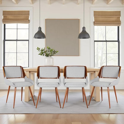 Armen Living Panda Mid-Century Dining Chair Walnut Finish and Gray Fabric - Set of 4