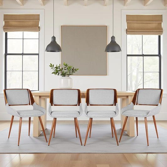 Armen Living Panda Mid-Century Dining Chair Walnut Finish and Gray Fabric - Set of 4