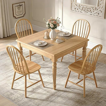 chairus Farmhouse Natural Dining Chairs Set of 4, Windsor Wooden Dining Room Chairs with Spindle Bow Back, Modern Cottage Armless Side Kitchen Chairs