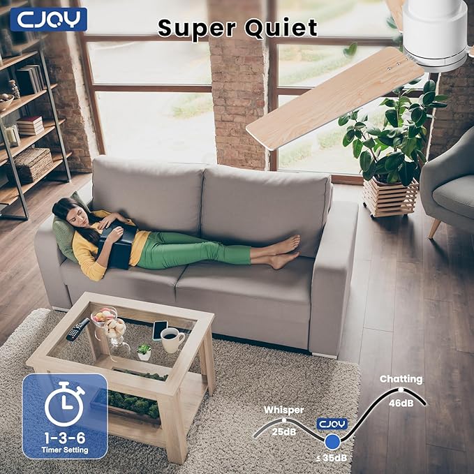 CJOY Ceiling Fan with Lights, 48 Inch Low Profile Ceiling Fans with Light and Remote, Reversible DC, Flush Mount, 3CCT，Dimmable, Modern Indoor/Outdoor Design for Bedroom, Living Room, Patio, Kitchen