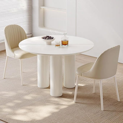 Miuuod 46 in Round Dining Table for 4 to 8 People, Single Kitchen Furniture, Large Dinner Desk for Center Coffee Island for Living Room,Balcony Cream White