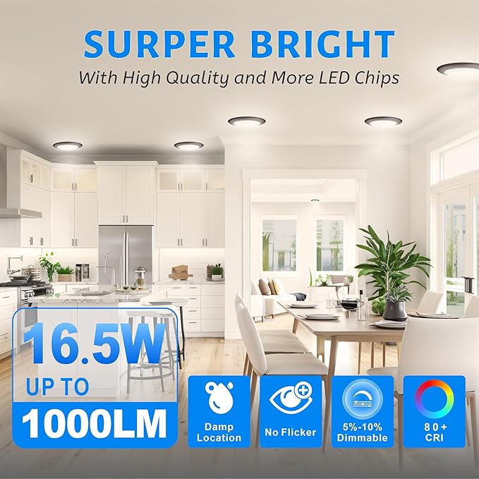 ECOELER 5/6 Inch Dimmable LED Disk Downlight, 16.5W, 1000Lm, 5000K Daylight, Low Profile Surface Mount Ceiling Light for Hallway, Office, Closet, ETL Listed, Bronze, 10 Pack
