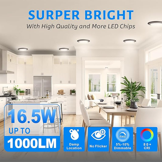 ECOELER 5/6" Bronze Dimmable LED Disk Ceiling Light, 16.5W 1000lm, 5000K Daylight, Flush Mount Disc Recessed Ceiling Can Lighting for Bedroom, Kitchen, Dining Room, ETL Listed, 4 Pack