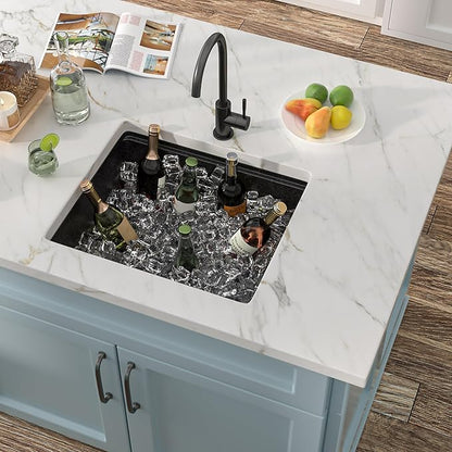 18 Undermount Bar Sink Workstation - Fulorni 18"x18" Undermount Wet Bar Sink Matte Black Granite Composite Quartz Classic Single Bowl Under Counter Small Kitchen Bar Prep RV Sink Basin