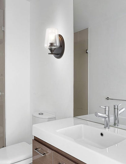 JONATHAN Y 10" Oil Rubbed Bronze 1-Light Farmhouse Rustic LED Vanity Light Sconce, Clear Glass Shade, Vintage Indoor Fixture for Bathroom Mirror, LED Bulb Included JYL7545A