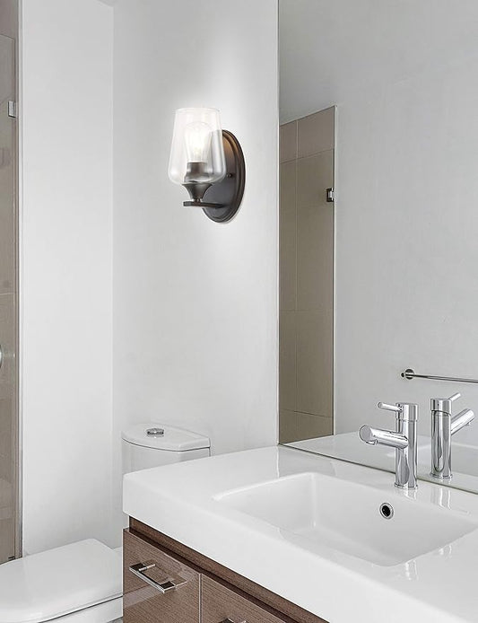JONATHAN Y 10" Oil Rubbed Bronze 1-Light Farmhouse Rustic LED Vanity Light Sconce, Clear Glass Shade, Vintage Indoor Fixture for Bathroom Mirror, LED Bulb Included JYL7545A