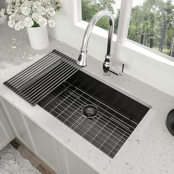 28 Inch Black Undermount Kitchen Sink - Beslend 28"x18"x10" Gunmetal Black Stainless Steel 16 Gauge 10 Inch Deep Single Bowl Kitchen Sink Basin