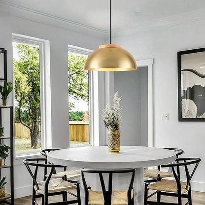 Large Pendant Lights, Gold Pendant Lights for Kitchen Island, Farmhouse Pendant Light Fixtures with Wooden Holder, 16" Adjustable Lighting Fixtures for Dining Room, Living Room, Entryway, 2 Pack