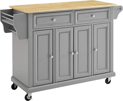 Crosley Furniture Full Size Wood Top Rolling Kitchen Island Storage Cart, Microwave Stand, Spice Rack, Gray