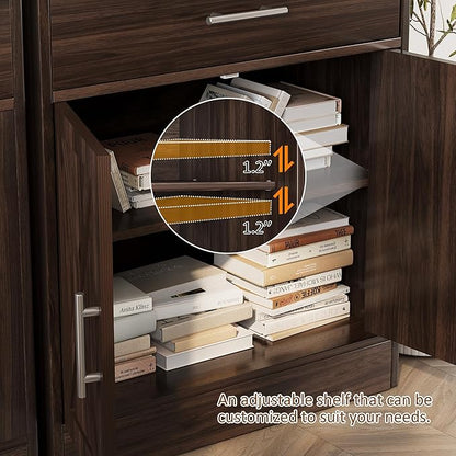 Vongrasig Sideboard Buffet Cabinet with Storage, Modern Kitchen Storage Cabinet with 1 Drawer and 2 Doors, Wood Coffee Bar Buffet Table for Kitchen, Dining Room, Rustic Brown