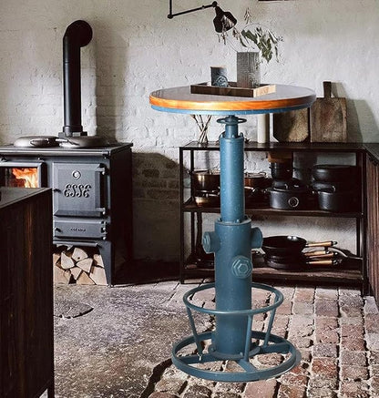 LOKKHAN Industrial Bar Table 38.6"-48.4" Height Adjustable Swivel Round Wood Tabletop 23.7" Dia, Kitchen Dining Office Coffee Bistro Pub Table (Aged Blue)